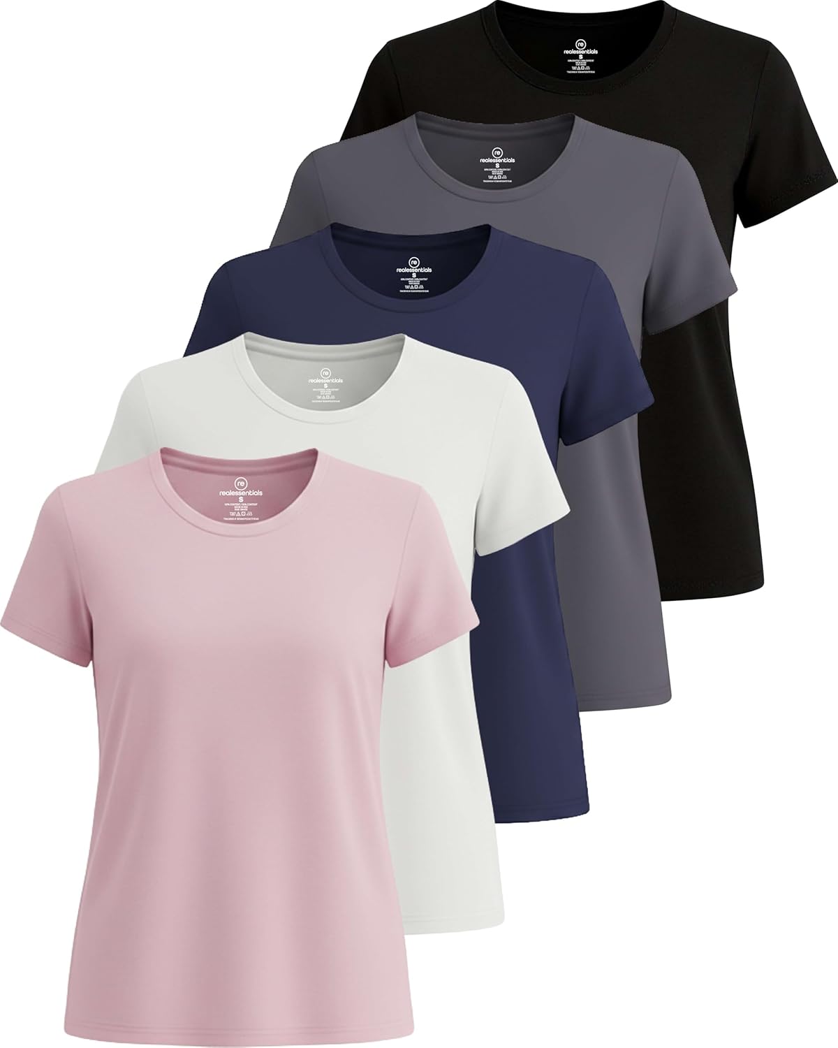 Real Essentials 5 Pack Women's Short Sleeve T-Shirts for Fitness