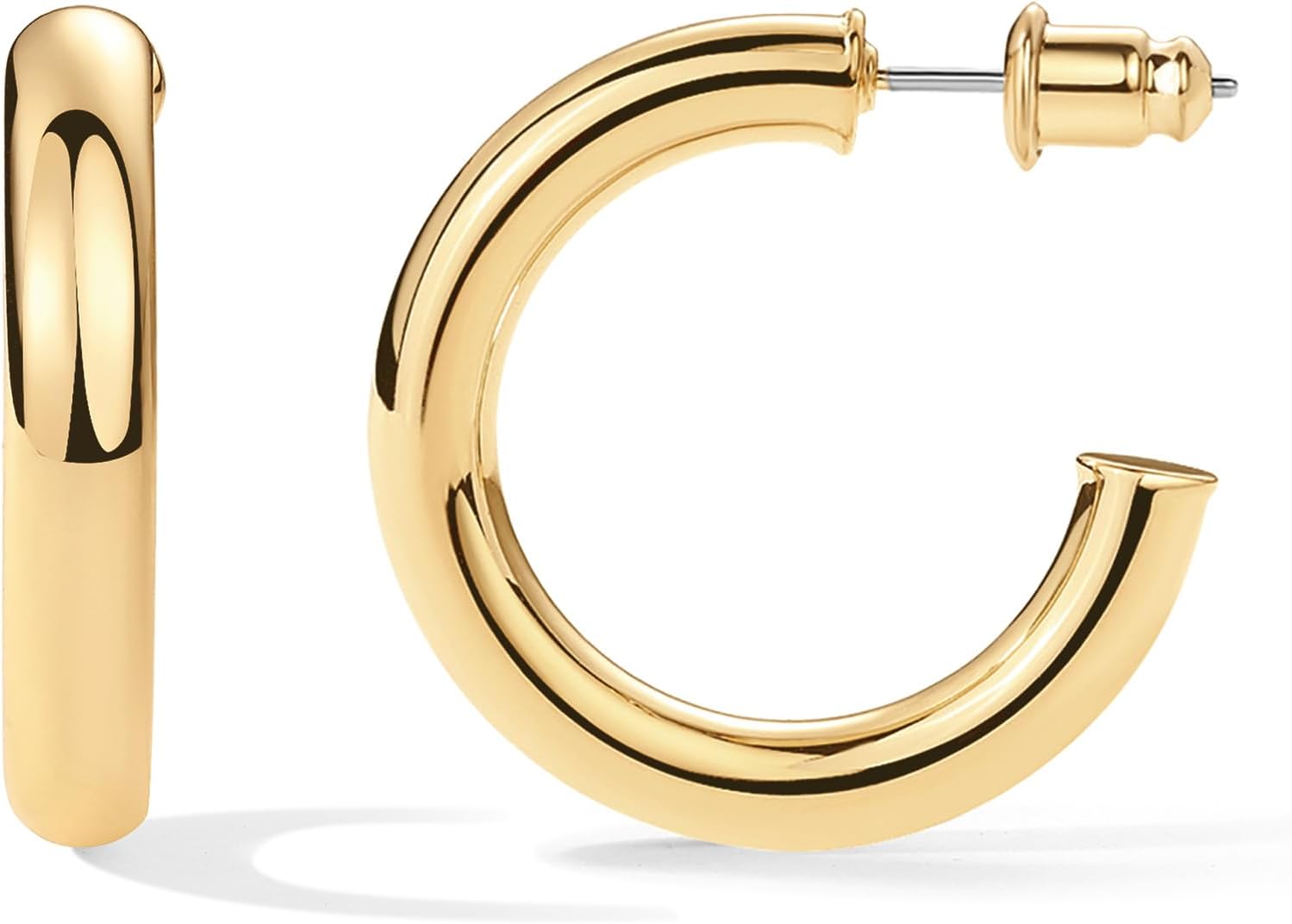 Trendy Gold Hoop Earrings - 14K Gold Plated Chunky Hoops