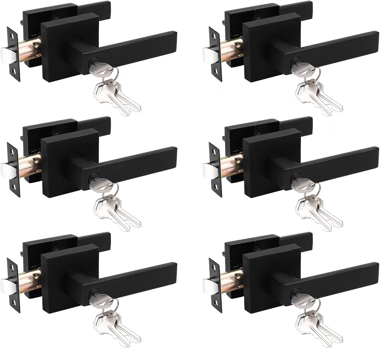 Probrico 6 Pack Entry Door Lever with Lock and Key for Security