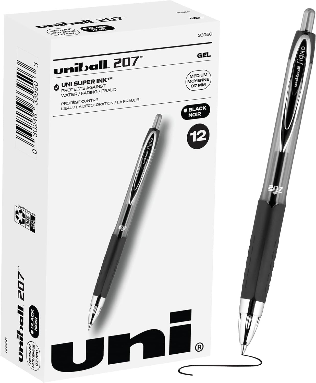 Smooth Writing Experience: Uni-Ball 207 Gel Pens, 0.7mm, Black, 12 Pack