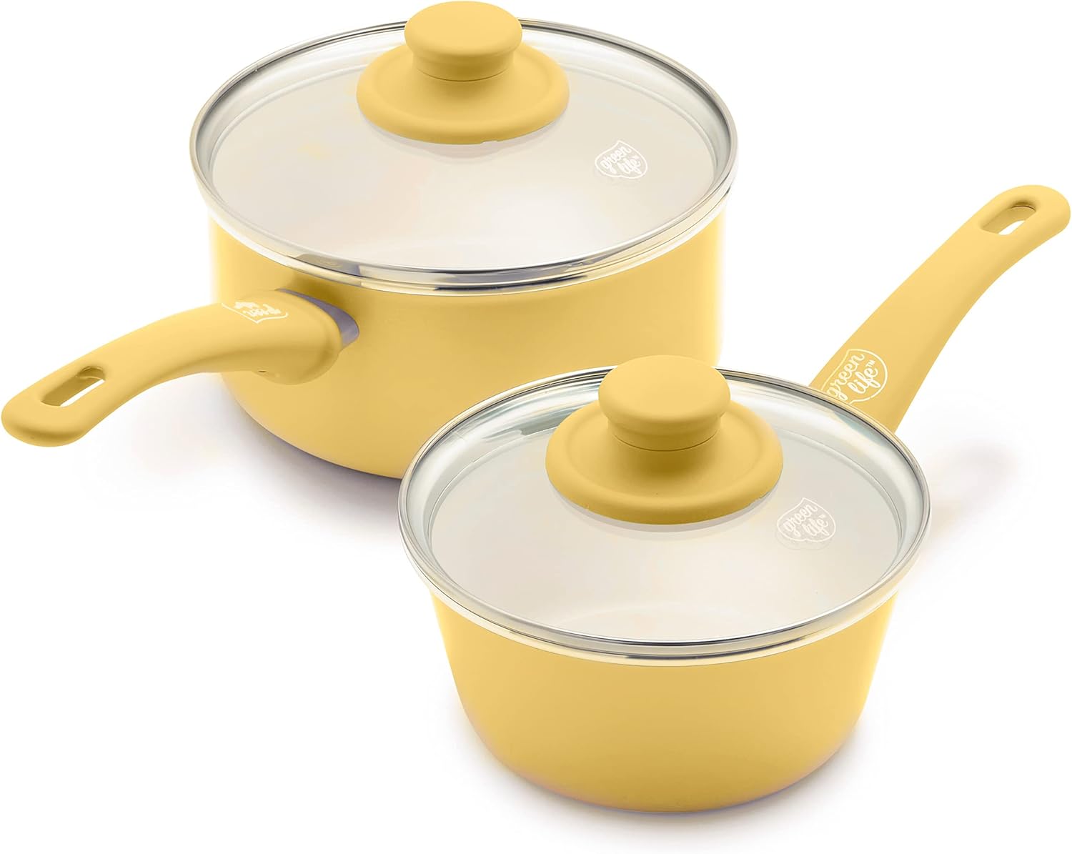 GreenLife Soft Grip Saucepan Set: Healthy Nonstick Cookware