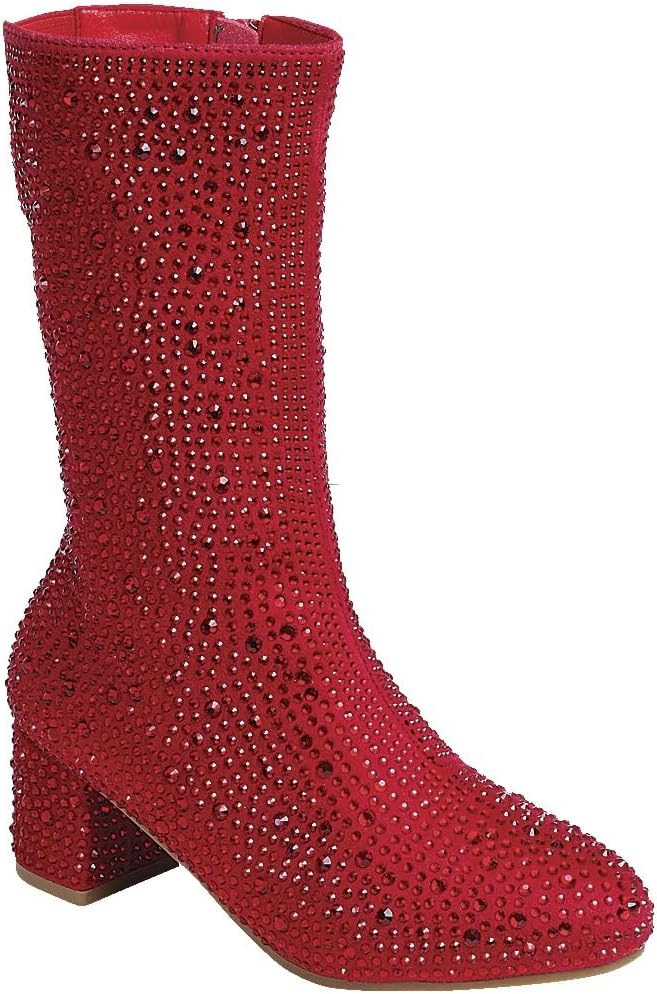 ABSOLEX Girl's Rhinestone Round Toe Knee High Chunky Boot