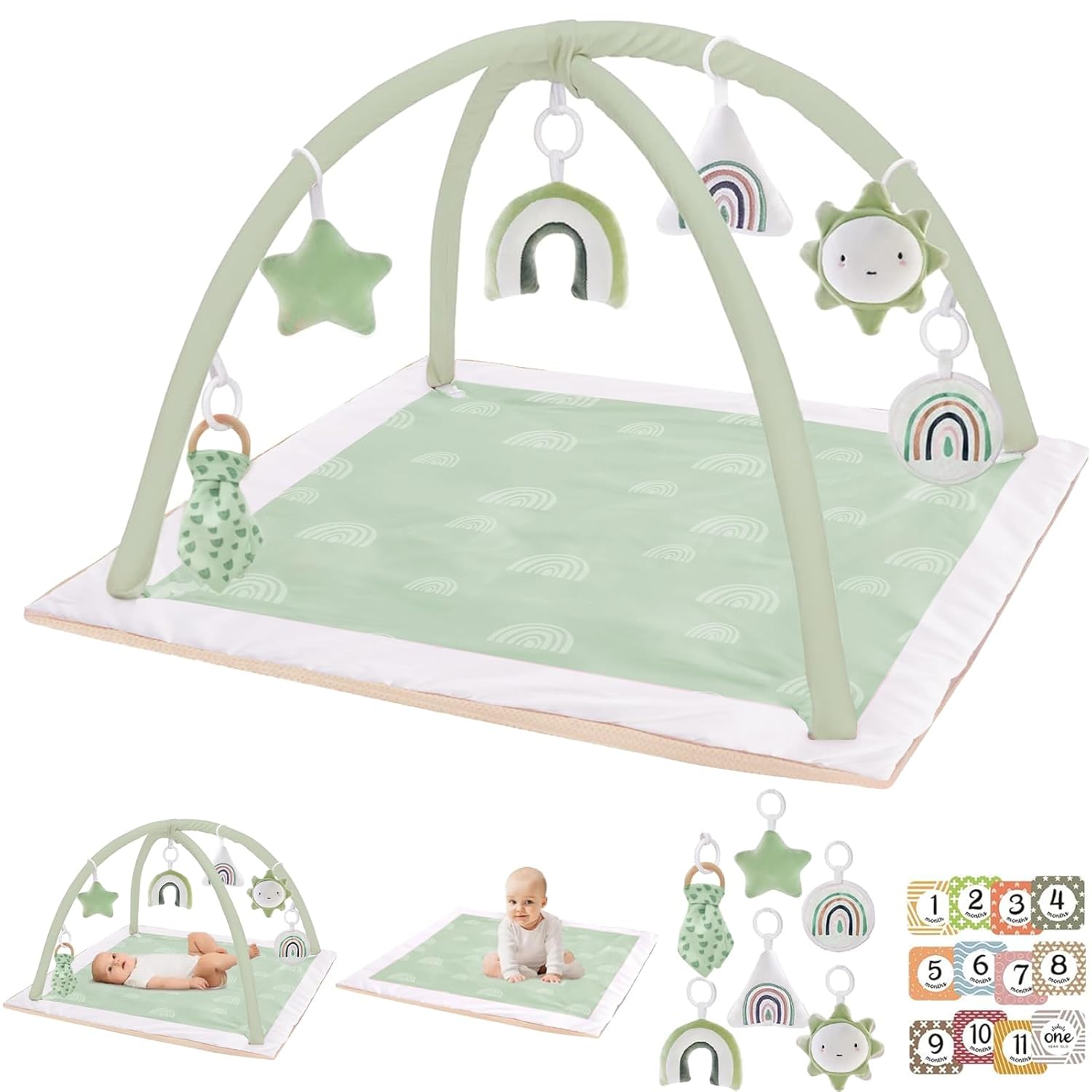 Washable Tummy Time Mat for Infants with 6 Sensory Toys