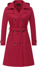 US Women's Long Trench Coat Double-Breasted Slim Belted Overcoat