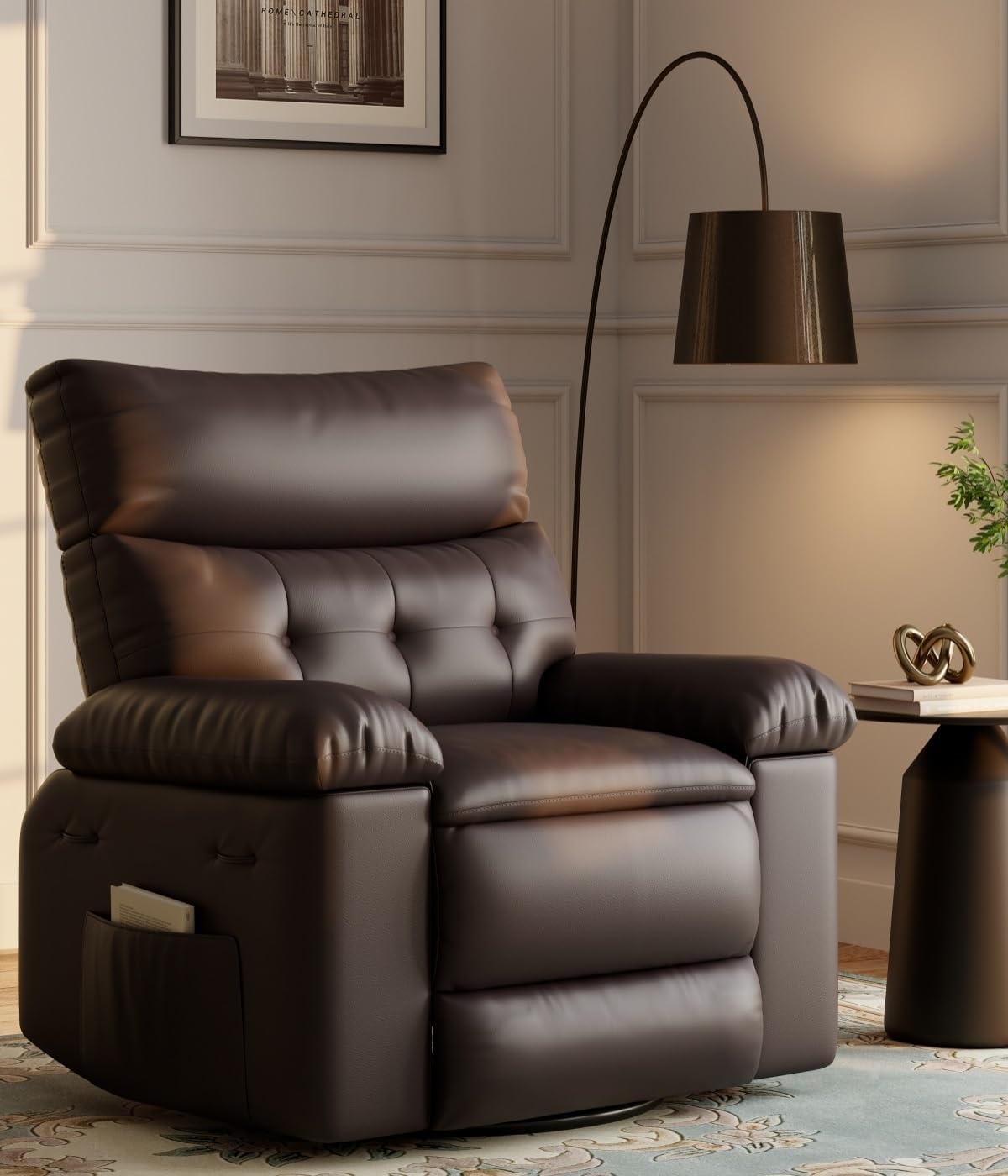 Oversized Heat & Massage Recliner - 360 Swivel Chair for Ultimate Comfort - Brown