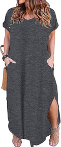 Plus Size Long Maxi Dress V Neck with Pockets - Comfortable Casual Fit