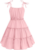Girls Summer Sundress Boho Spaghetti Strap Ruffled Tiered Midi Dress