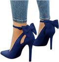 Pointed Toe High Heels Ankle Strap D'Orsay Pumps - Elegant Bow Back