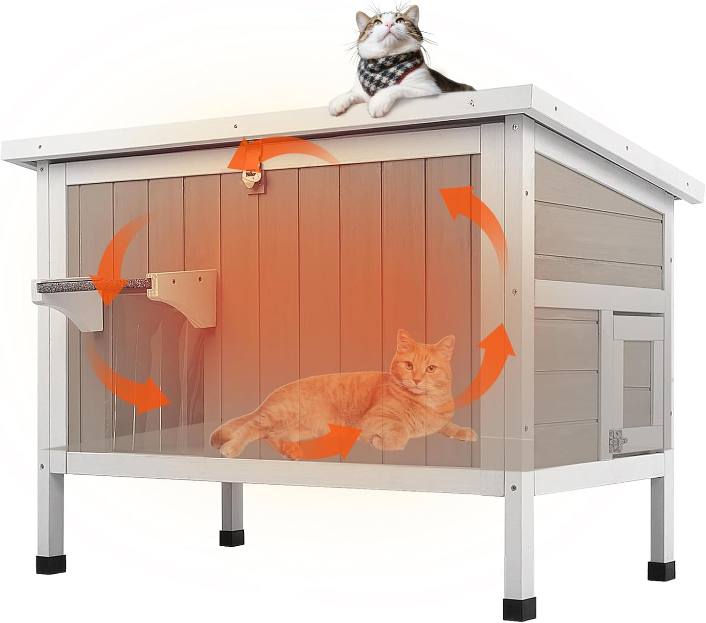 Insulated Cat House Outdoor Shelter for Winter with Escape Door