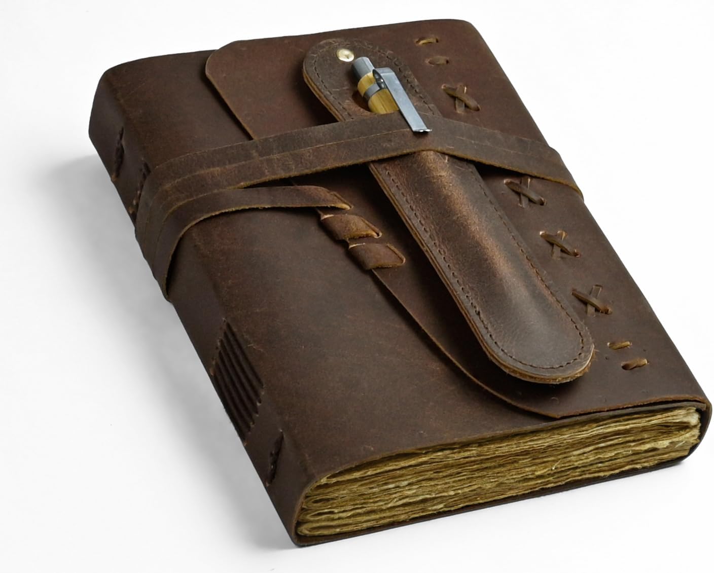 Vintage Leather Journal: Deckle Lined Paper, AFEM