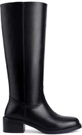 Women's Banana Knee High Boots Square Toe Chunky 3in Heel