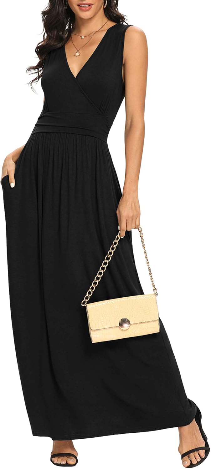 LILBETTER Women Sleeveless Deep V Neck Maxi Casual Dress Review