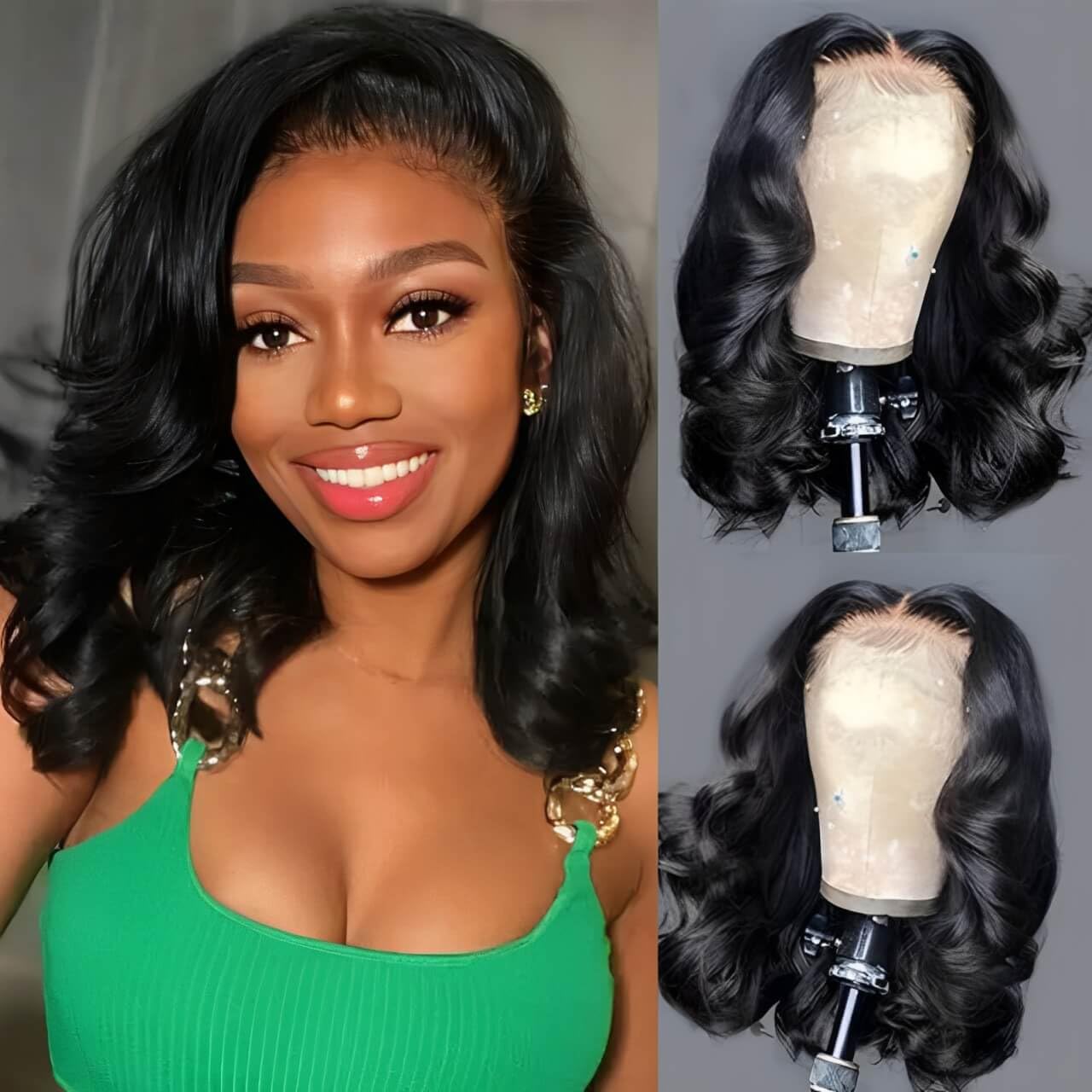 Wear and Go Glueless Wig Bob Wig Human Hair Body Wave 14 in