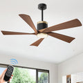 52 in Ceiling Fan with Light - Modern Remote Control, 5-Blade Walnut