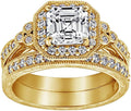 Platinum or Gold Plated Sterling Silver Asscher-Cut Ring Set - Classic