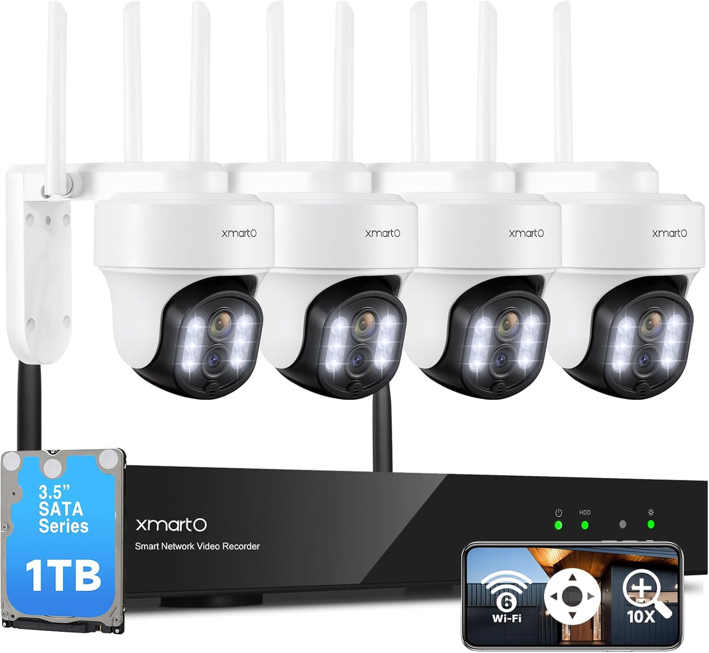 XMARTO 10X Zoom WiFi6 Security Camera System for Home Safety
