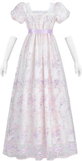 NSPSTT Golden Regency Dresses for Women 1800s Vintage Gown
