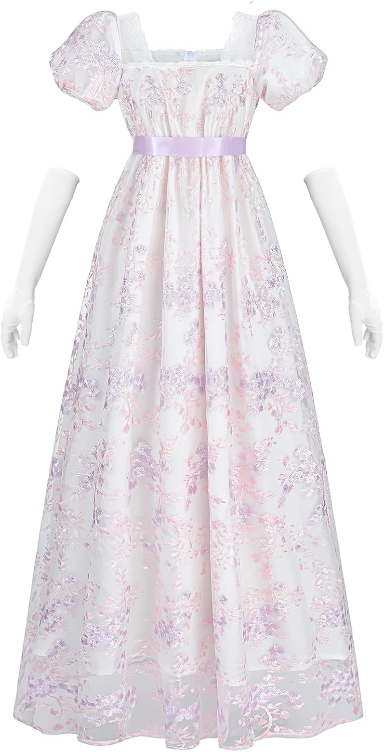 NSPSTT Golden Regency Dresses for Women 1800s Vintage Gown
