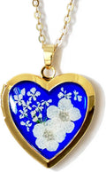 Handmade Heart Shaped Forget Me Not Photo Locket Necklace - For Women