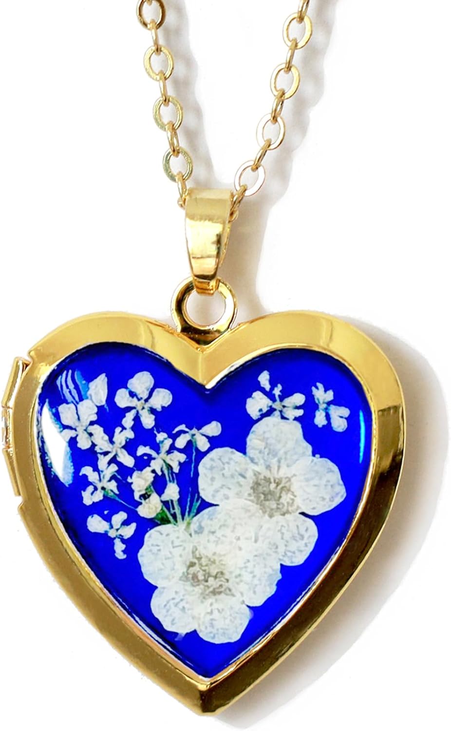 Handmade Heart Shaped Dried Pressed Forget Me Not Locket Necklace