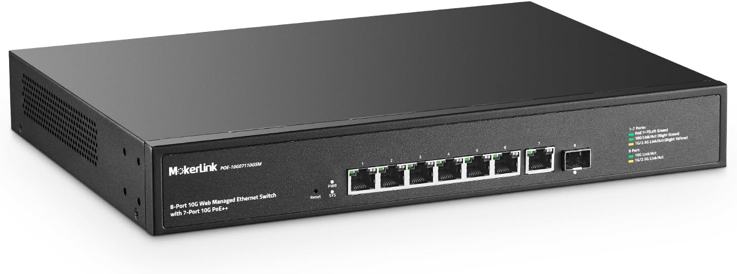 MokerLink 8 Port 10 Gigabit PoE Managed Switch for Networks