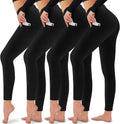 High Waisted Tummy Control Yoga Pants for Women - 4 Pack