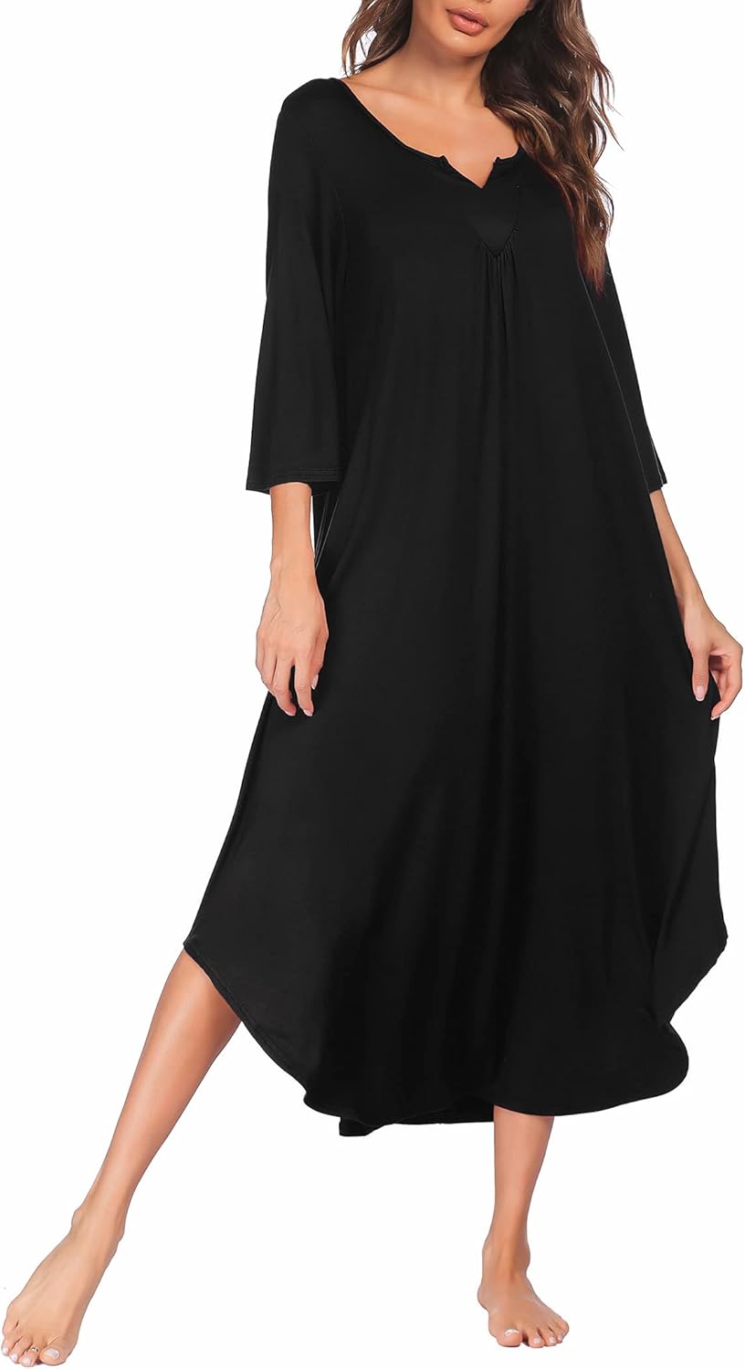 Ekouaer Long Nightgown for Women with 3/4 Sleeves and Comfort