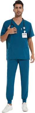 COZYFIT Men Scrubs Set Stretch V-Neck Top & Jogger Pant (Style BQD8)