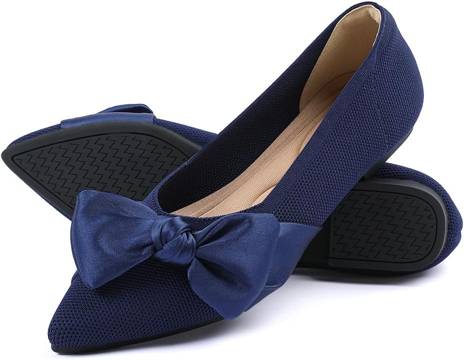 Pointed Toe Ballet Flats for Women with Bow - Comfortable Slip On