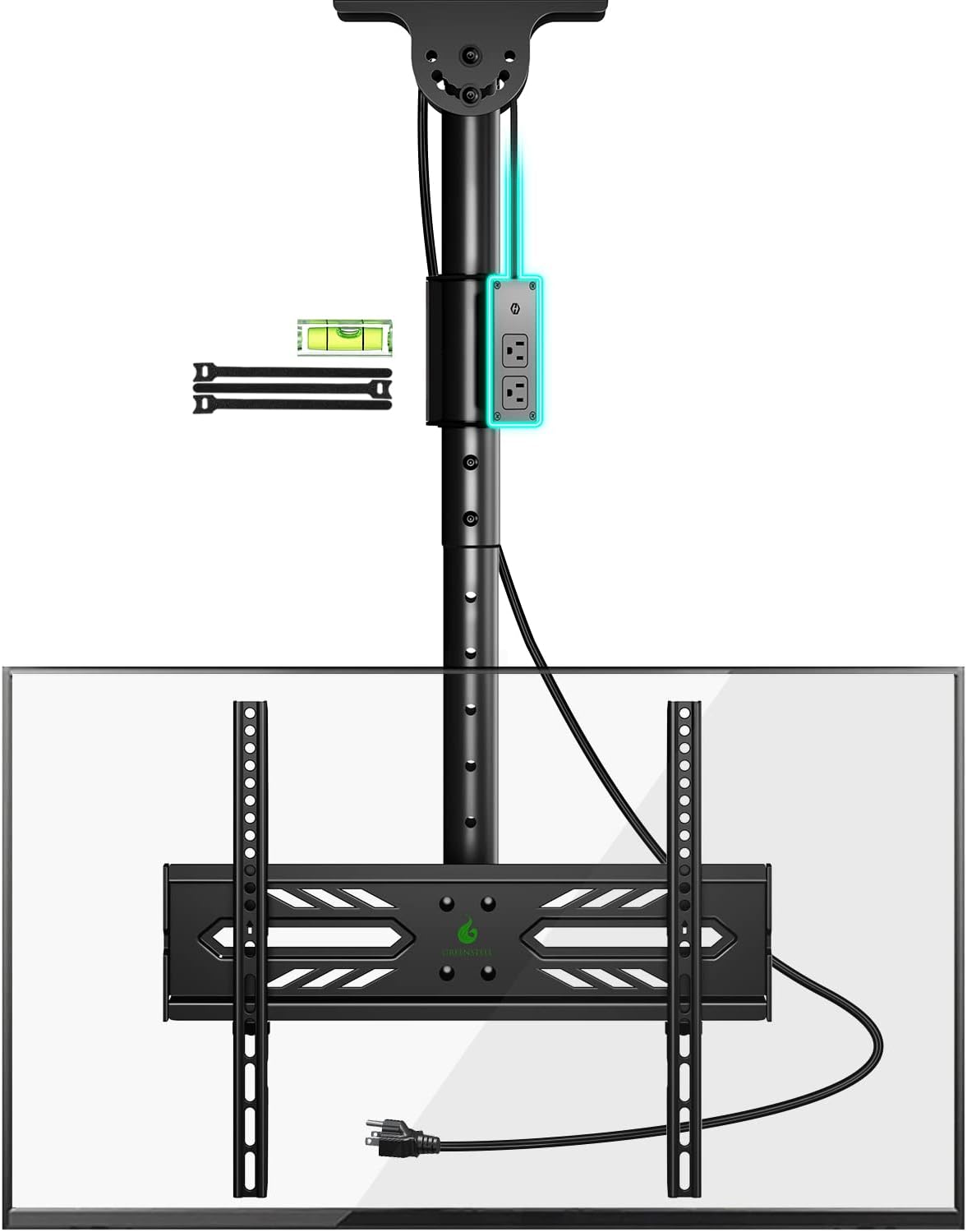 Greenstell Ceiling TV Mount: Swivel, Tilt, Height-Adjustable & Surge-Protected!