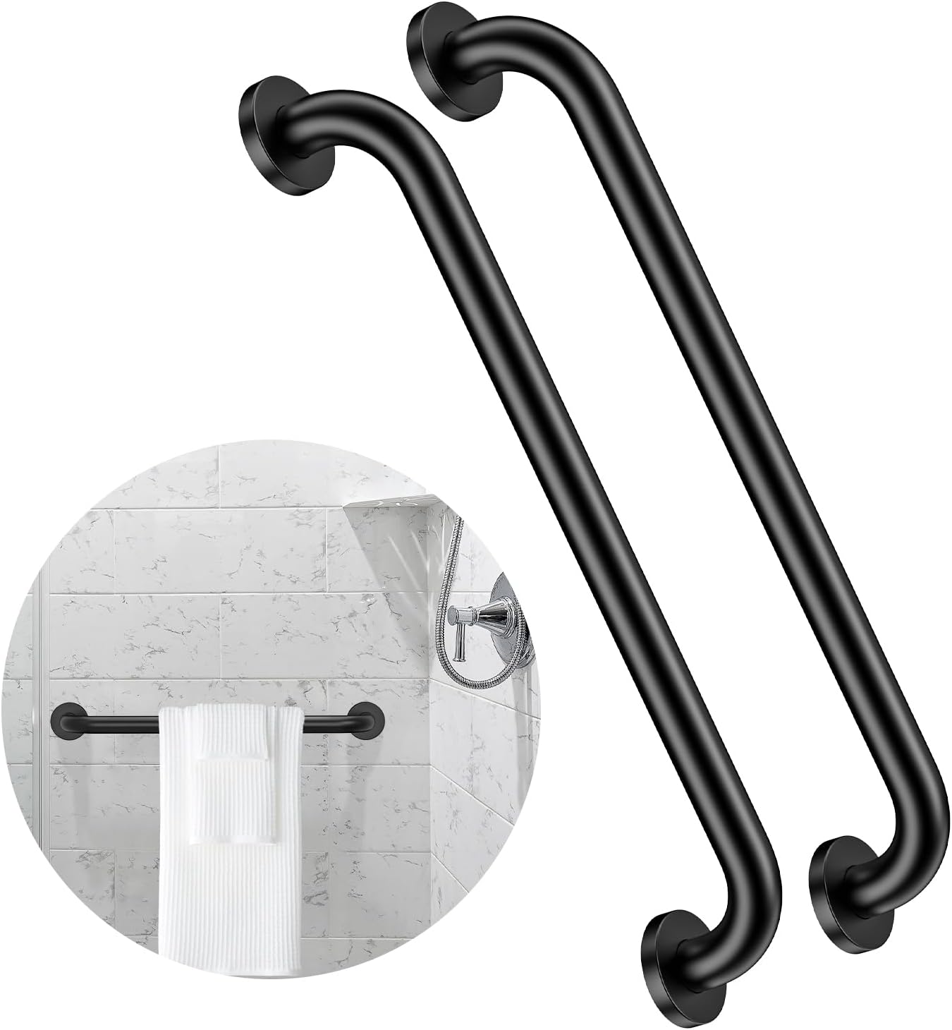 24 Inch Black Shower Grab Bars for Safety and Support