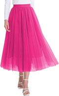 Women's Layered Tulle Midi Skirt High Waist Pleated Mesh - Flowy Tutu