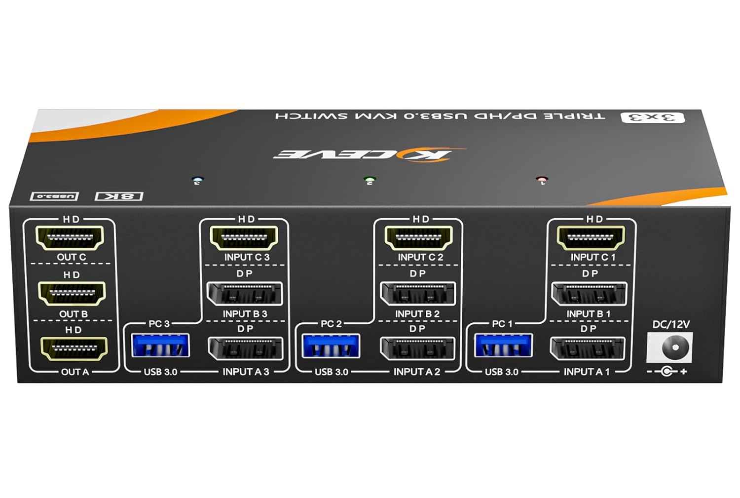 USB 3.0 KVM Switch for 3 Monitors and 3 Computers - 8K@60Hz