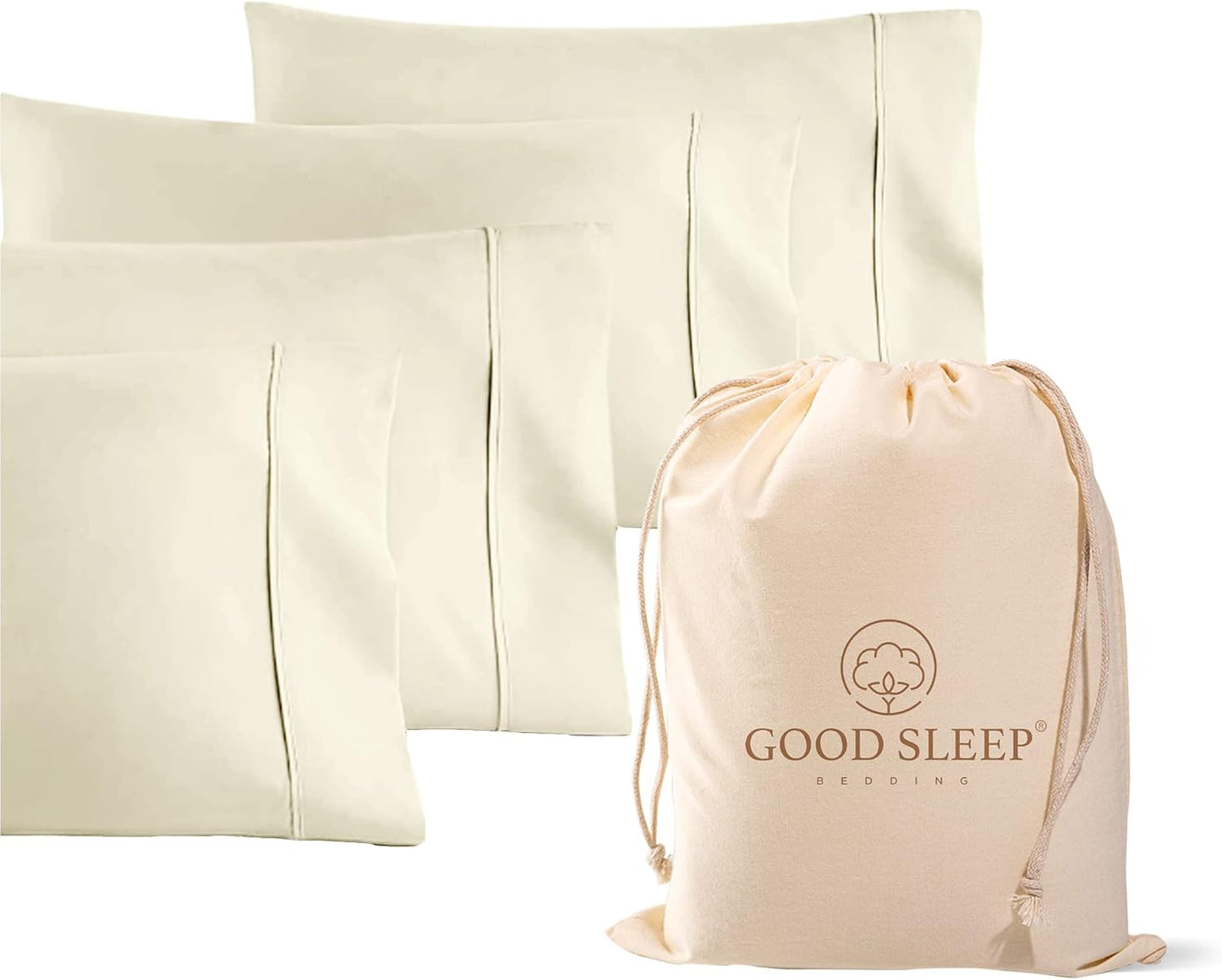 1000 TC Ivory Standard Pillowcases Set of 4 for Comfy Sleeping