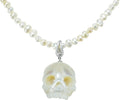 Baroque Choker Necklace Natural Pearl Skull Pendant - Hand Carved