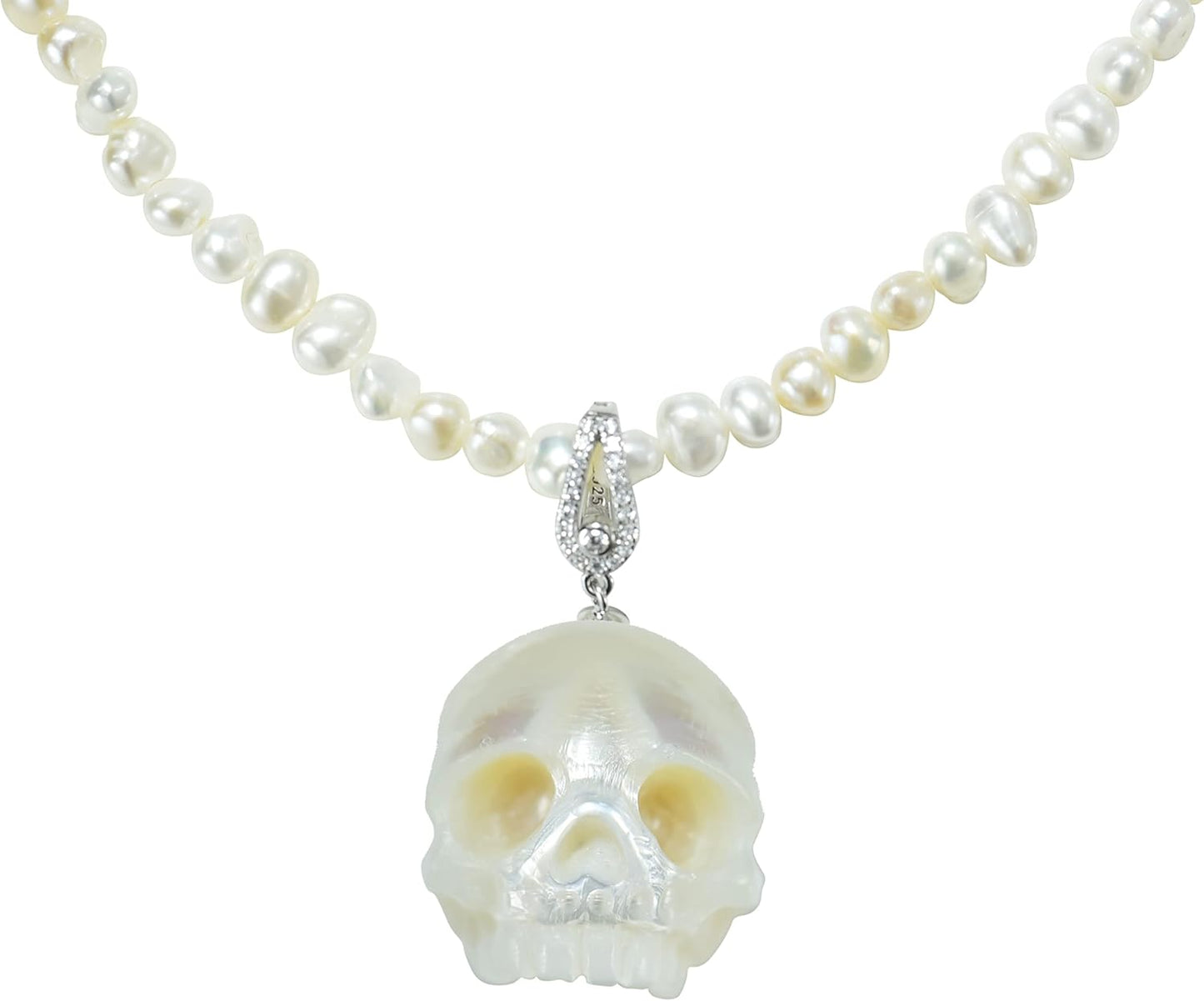 Baroque Choker Necklace with Natural Pearl Skull Pendant Gift