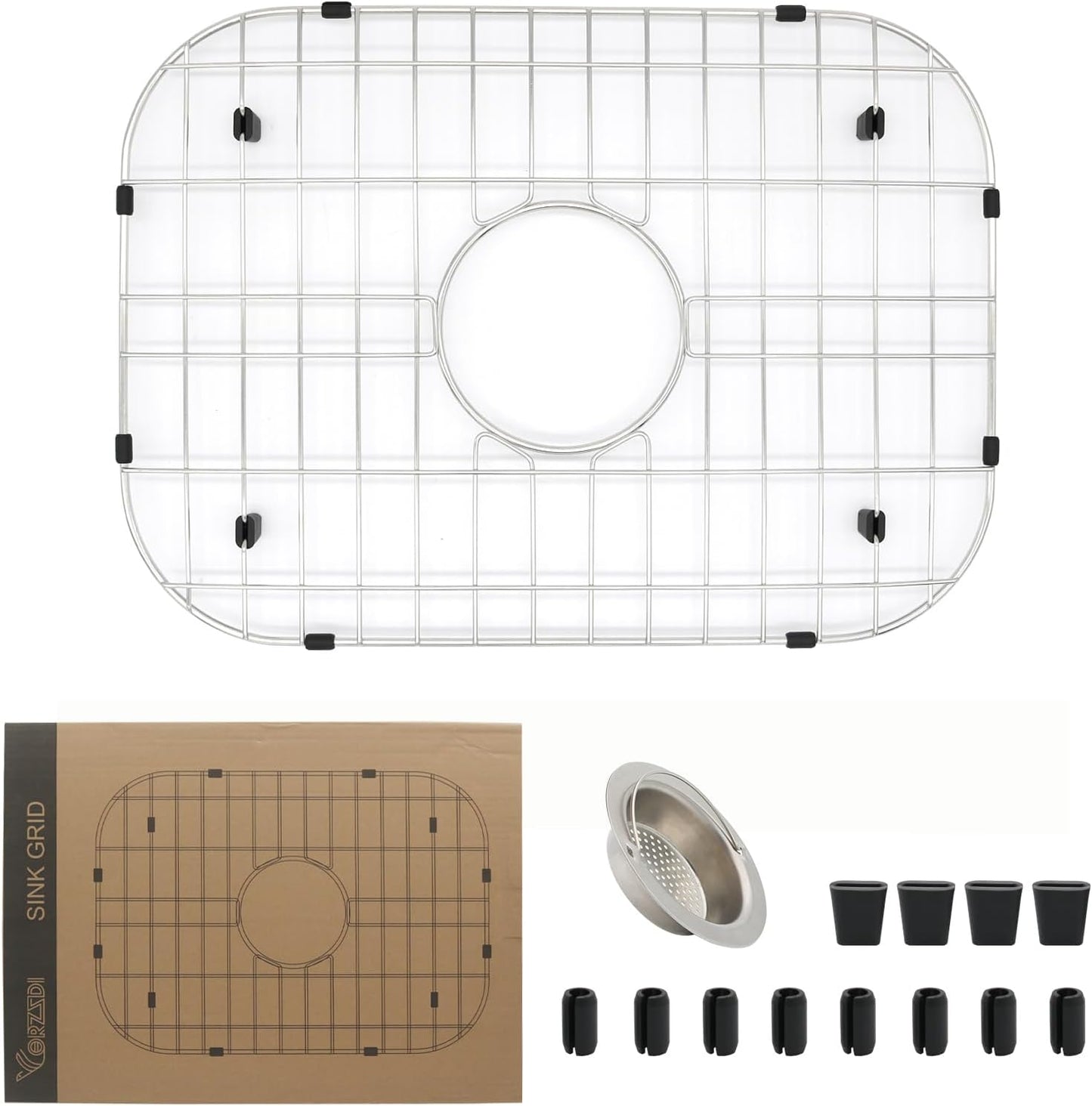 Heavy Duty Kitchen Sink Grid with Built-in Strainer & Drain
