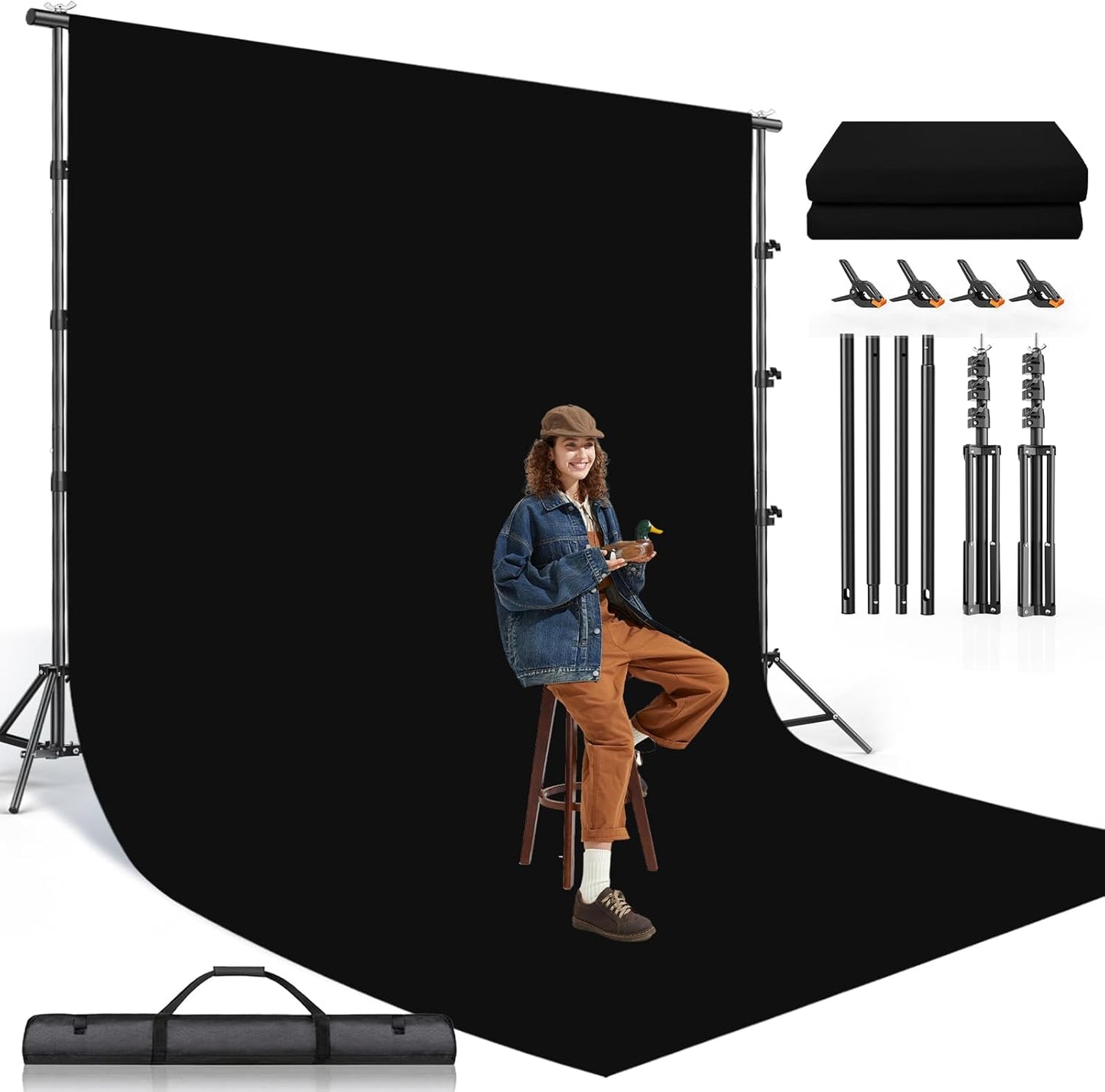 BEIYANG 8.5X10 FT Photo Background Stand with Black Backdrop