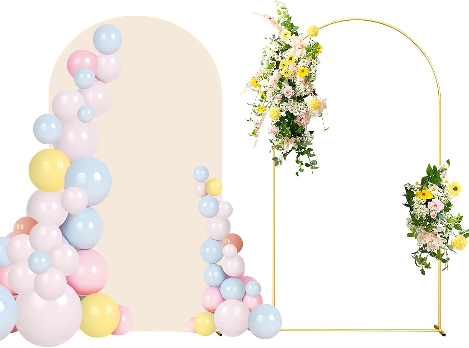 6FT Wedding Arch Backdrop Stand with Beige Cover for Events