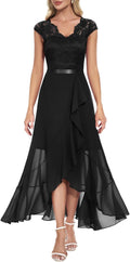 Womens V-Neck Hi-Lo Lace Dress for Wedding Guest - Elegant Fit Dresses