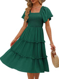 LILLUSORY Women's Summer Smocked Midi Dress with Square Neck