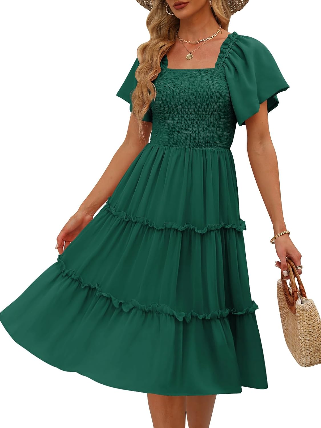 LILLUSORY Women's Summer Casual Flutter Sleeve Midi Dress