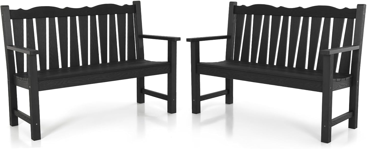 Outdoor Bench Set of 2 for All Weather with Comfort Design