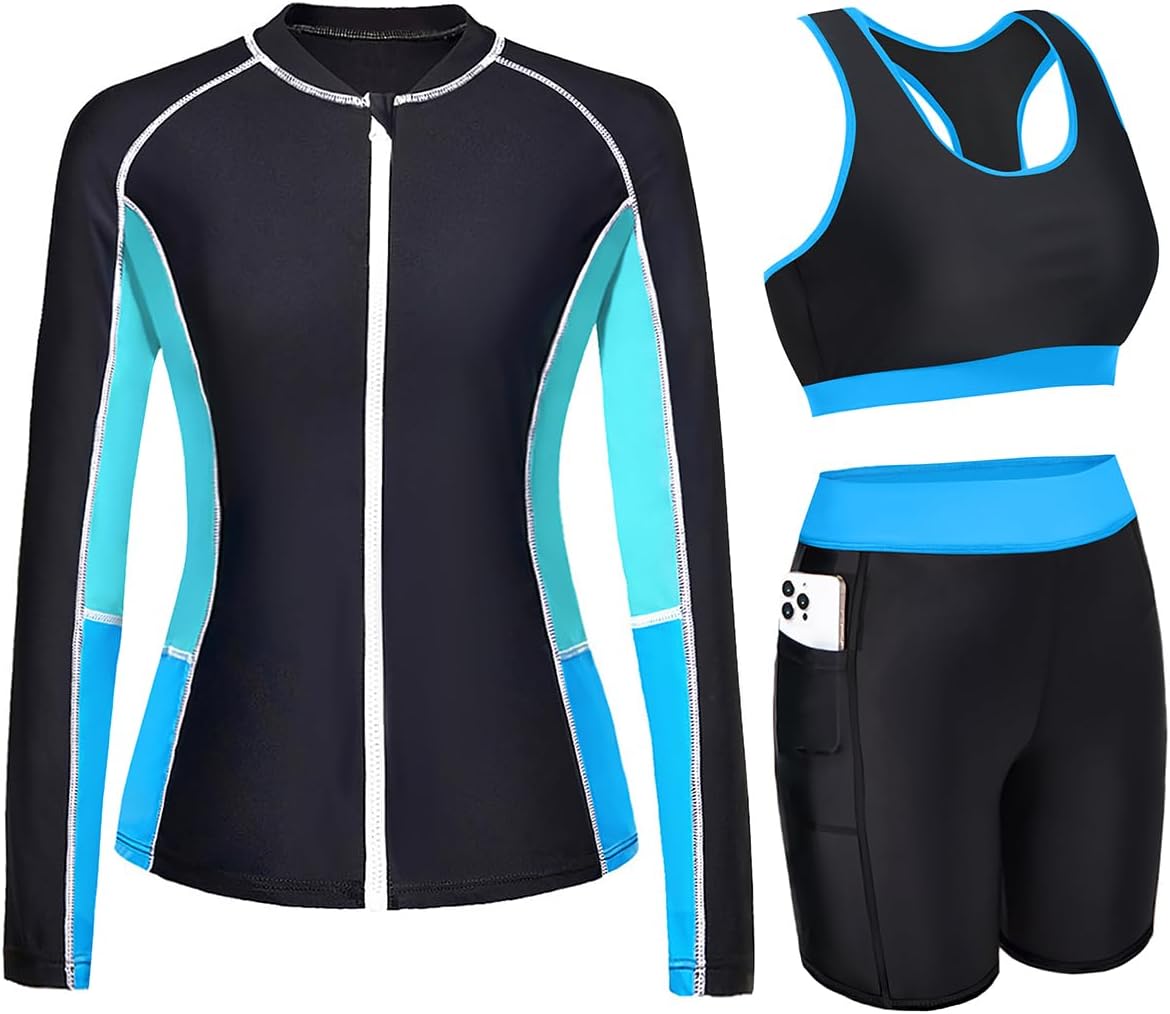 Daci Women 3 Piece Rash Guard Swimsuit for Active Water Sports