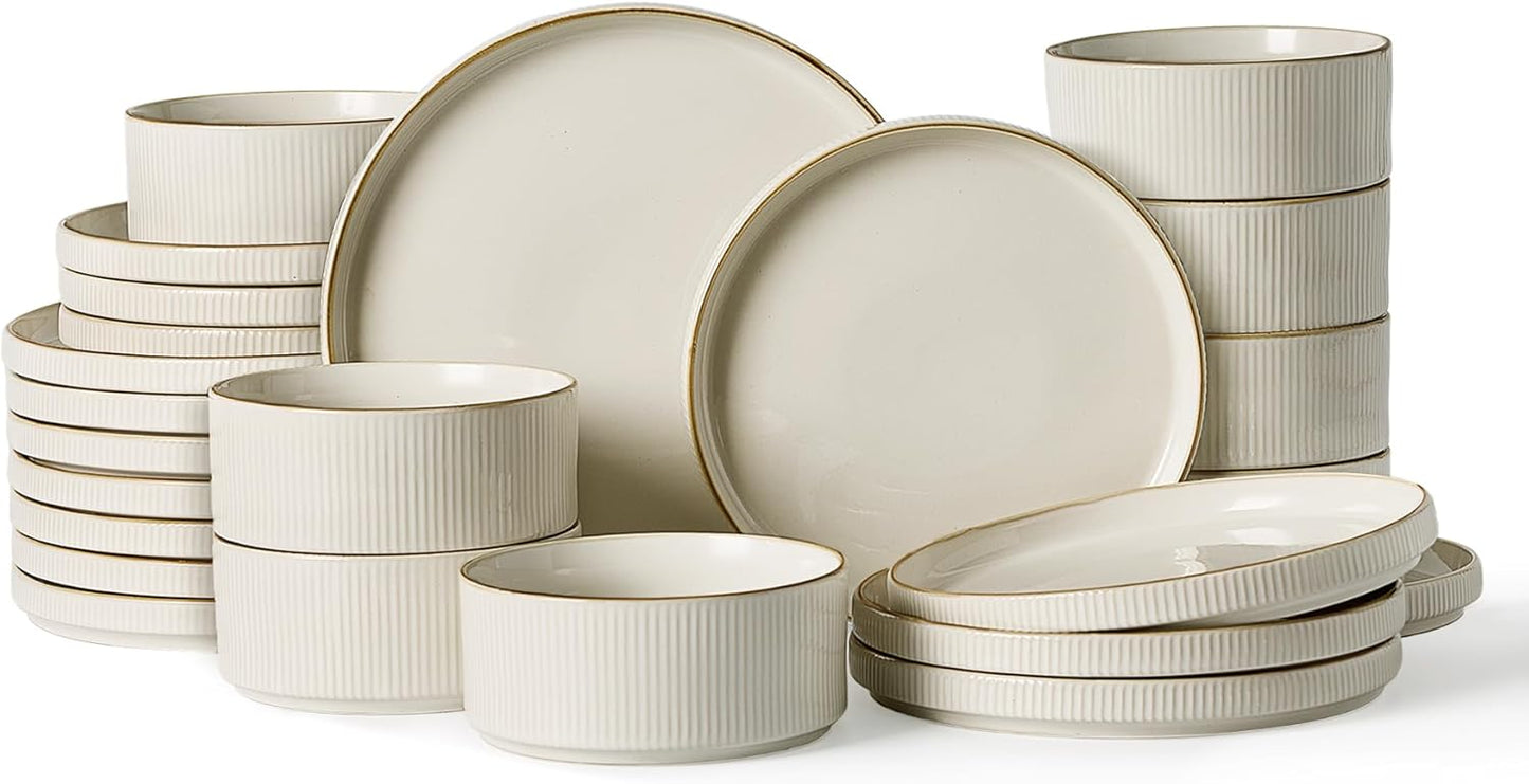 Famiware Star Dinnerware Set - Elegant Ribbed Stoneware Dishes