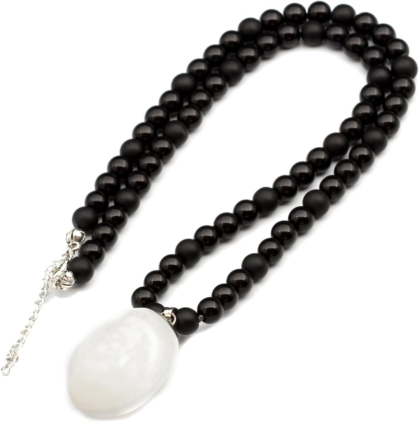 Natural Raw Tourmaline Pendant with Black Onyx Beaded Necklace