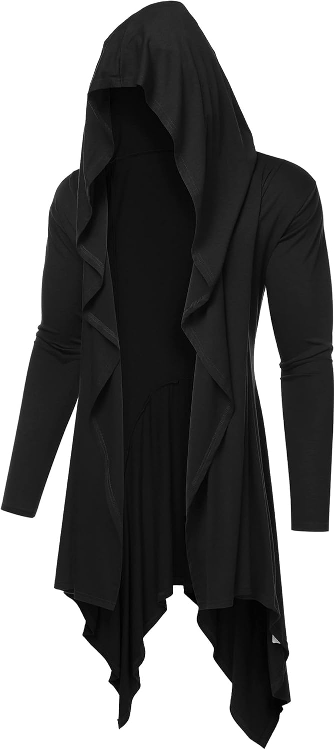 Stylish Long Hooded Cardigan with Ruffle Shawl Collar Design