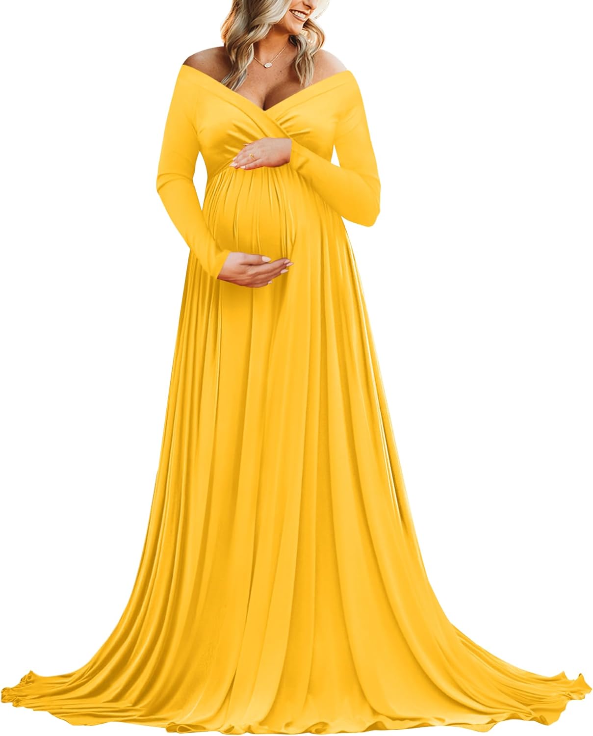 Saslax Maternity Off Shoulders Half Circle Gown for Photoshoot