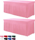 Table Skirts for Rectangle Tables 6ft - One-Piece Pink Ruffled Cover
