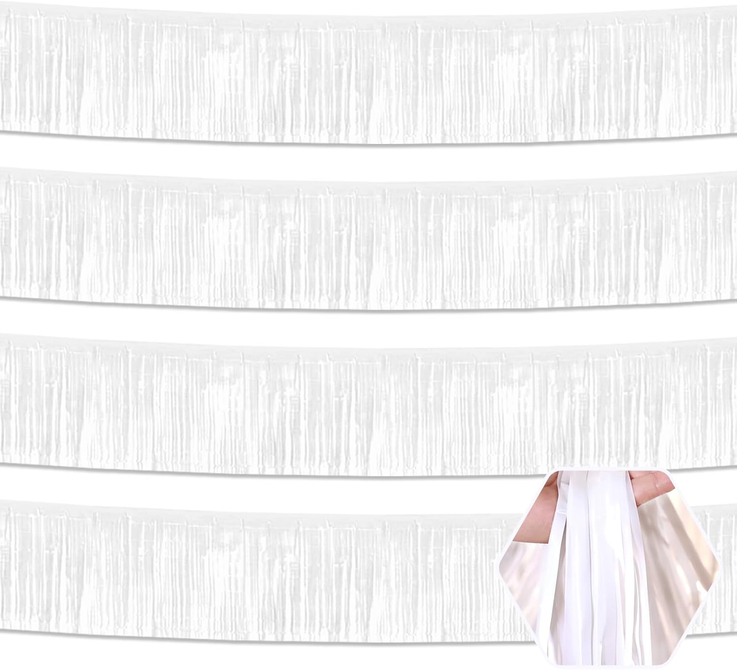 Metallic Tinsel Streamers - 4 Pack 10ft White Foil Garland